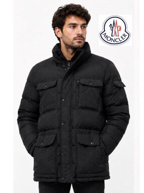 Moncler Men Black Down Puffer Parka Hooded Winter Jacket Size 6 Multi Pocket